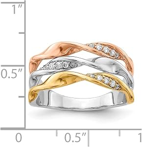 Solid 14k Tri Three Color Gold Diamond Unique Ring Band Size 5